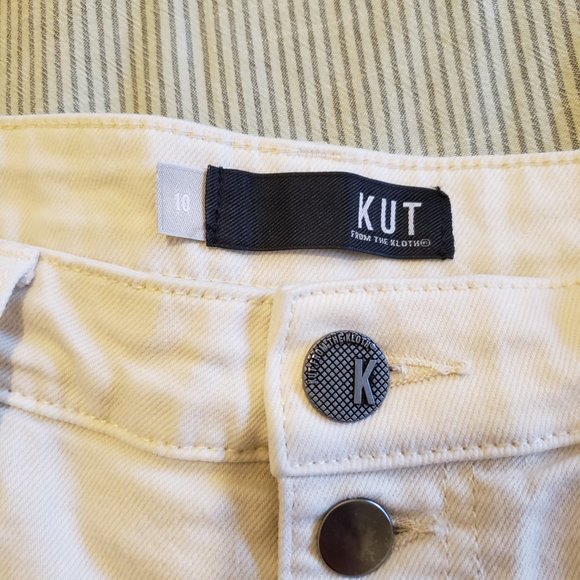 Kut from the Kloth Jane High Rise Distressed White Denim Short size 10 - Picture 7 of 11